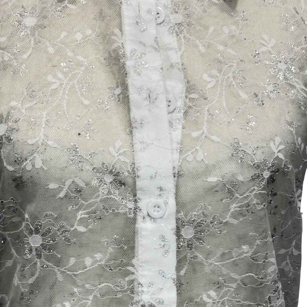 bundle 3 or more Blue B Lace Sheer Metallic Shirt NWT - Picture 5 of 5